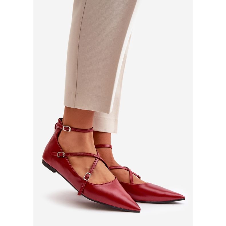 Ballerine da donna con punta e cinturini intrecciati, Bordeaux Violra rosso 1