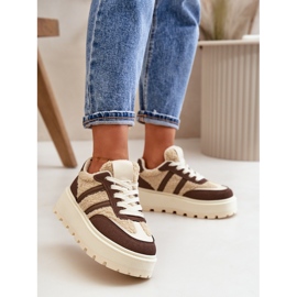 Sneakers da donna con plateau isolate e pelle di pecora, Daivlene marrone 2