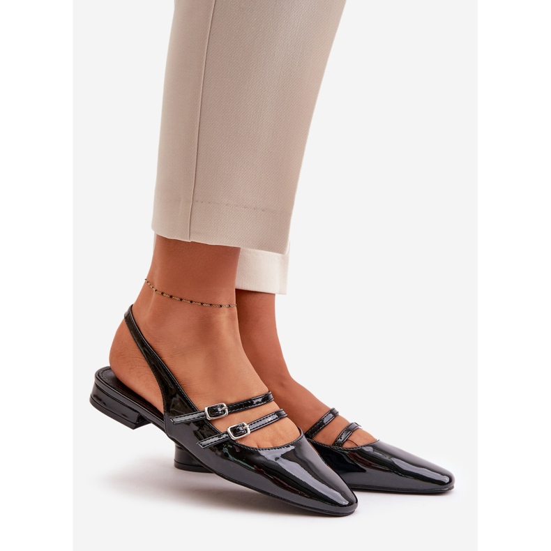 Ballerine In Vernice Con Cinturini Su Tacco Basso, Bialettia Nera nero 1