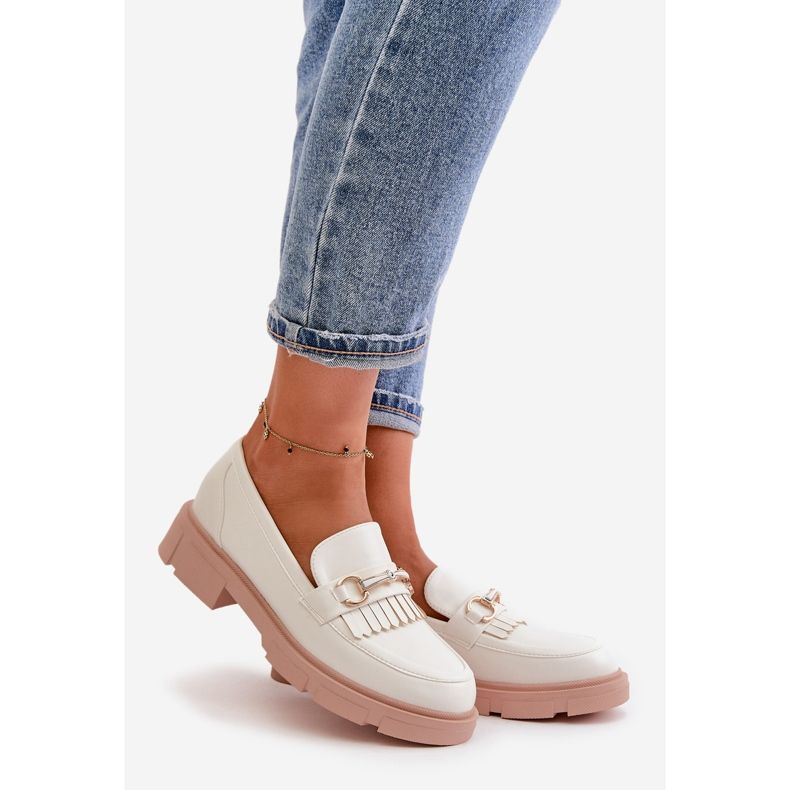Mocassini Da Donna Con Decorazione In Eco Pelle, Tialorae Bianco 1