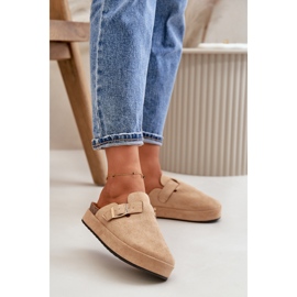 Infradito Clog da donna con plateau e fibbia dorata, Terilaina beige scuro 2