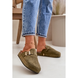 Infradito Clog da donna con plateau e fibbia dorata, Terilaina verde scuro 2
