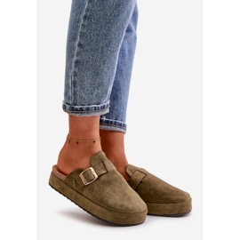 Infradito Clog da donna con plateau e fibbia dorata, Terilaina verde scuro 1