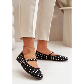 Ballerine Decorate Con Cinturino In Eco Camoscio Nero Tirilissa 2