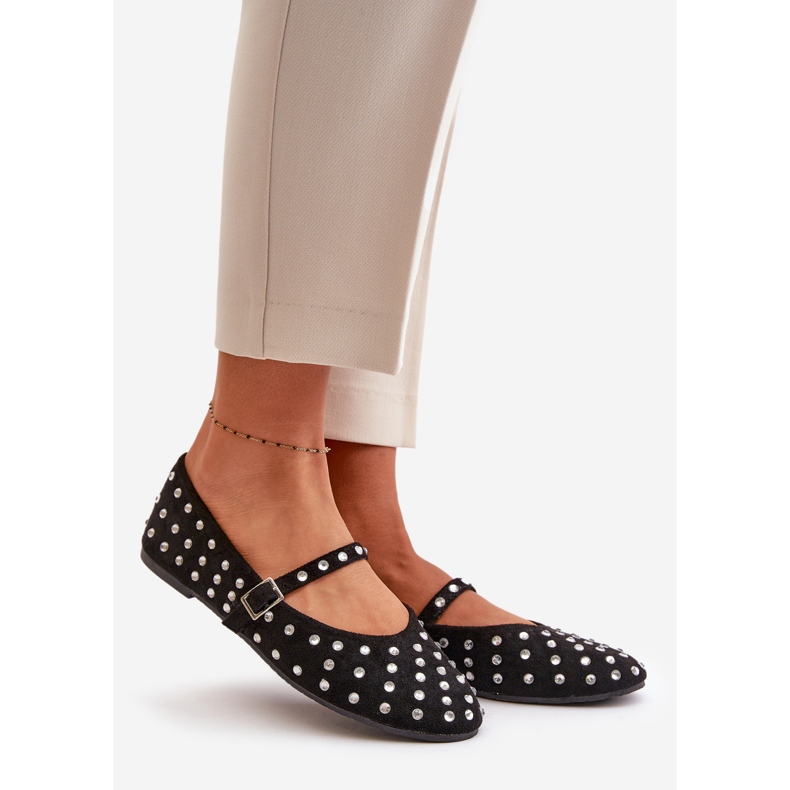 Ballerine Decorate Con Cinturino In Eco Camoscio Nero Tirilissa 1