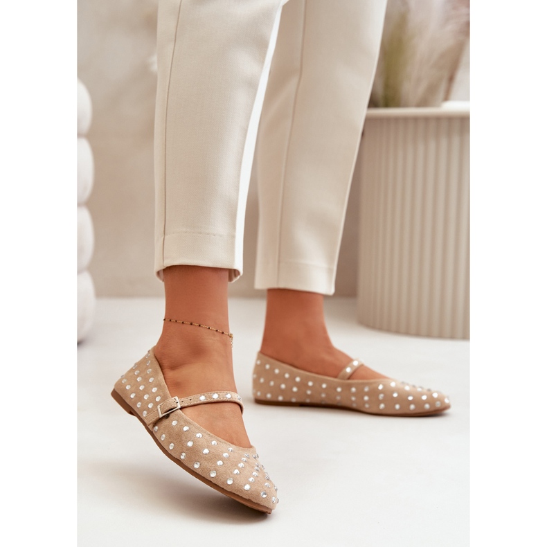 Ballerine Beige In Eco Camoscio Decorato Con Cintura Tirilissa 2