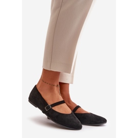 Ballerine piatte nere in eco suede con cinturino Tirilina nero 1