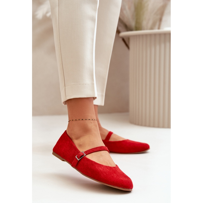 Ballerine piatte rosse in eco suede con cinturino Tirilina rosso 2
