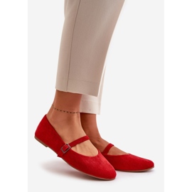 Ballerine piatte rosse in eco suede con cinturino Tirilina rosso 1
