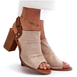 Evento Sandali Da Donna Con Tacco Traforato Beige 4