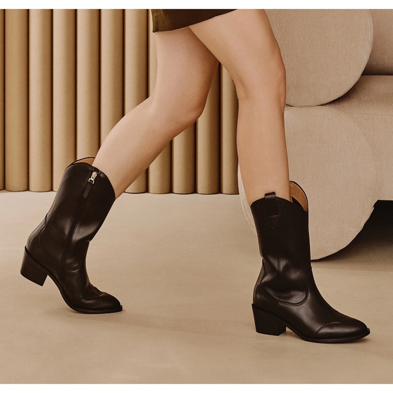 Marco Shoes Stivali da cowboy neri in vera pelle nero 1