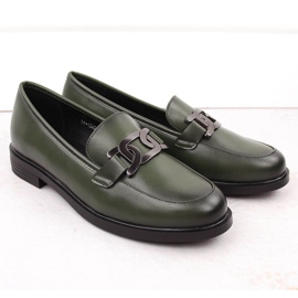 Scarpe da lord da donna con decorazione, verde Potocki 12425 2
