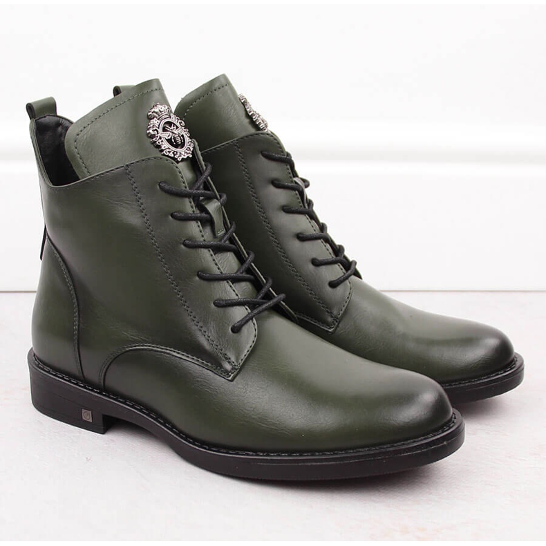Stivali da donna con lacci e cerniera, verde Potocki SZ12179 1