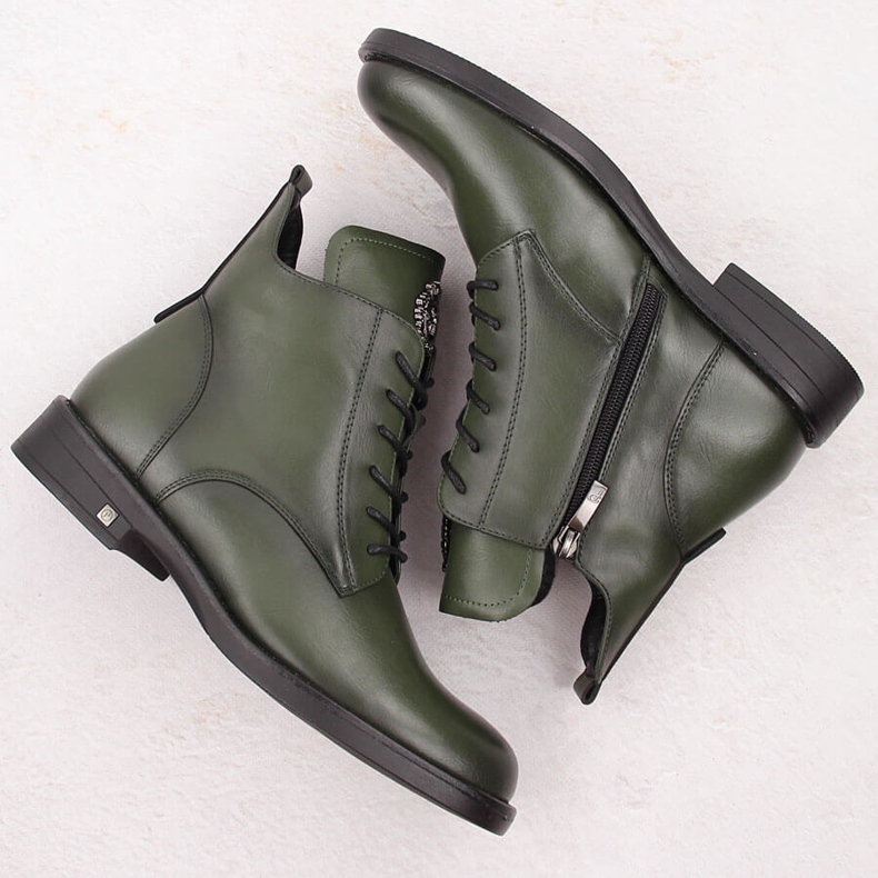 Stivali da donna con lacci e cerniera, verde Potocki SZ12179 2