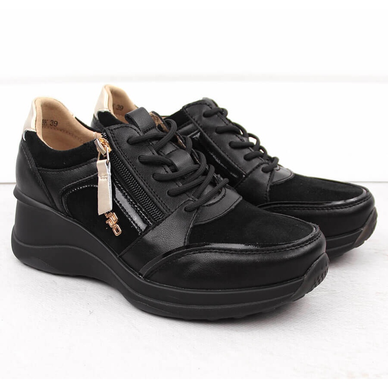 Scarpe con zeppa da donna in pelle nera Filippo DP6434 nero 2