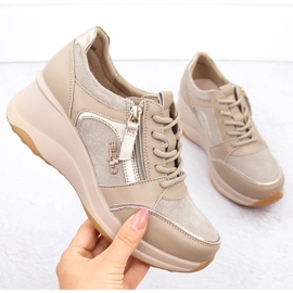 Scarpe con zeppa da donna in pelle beige Filippo DP6434 1