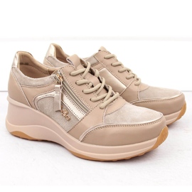 Scarpe con zeppa da donna in pelle beige Filippo DP6434 2