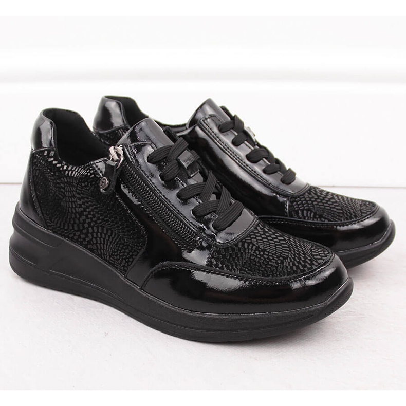 Scarpe con zeppa da donna in pelle nera Filippo DP6352 nero 2