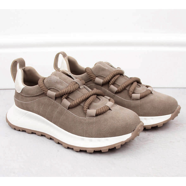 Scarpe sportive da donna in pelle, beige, Artiker 54C1409 2