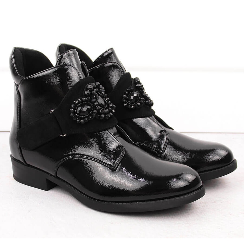 Stivaletti da donna in vernice con pietre decorative, nero S.Barski HY42-021 2
