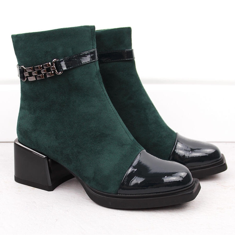 Stivaletti da donna con tacco decorativo, verde D&amp;A S.Barski Premium Collection MR880-018 2