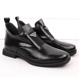 Stivaletti da donna in vernice con decorazione coccodrillo, nero Filippo DBT6425 2