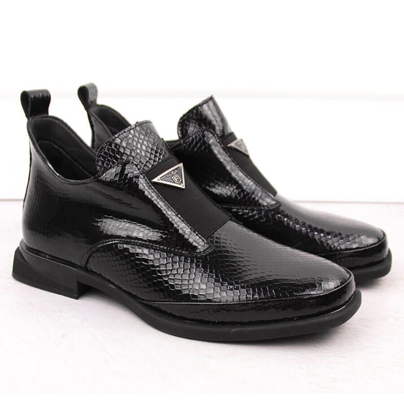 Stivaletti da donna in vernice con decorazione coccodrillo, nero Filippo DBT6425 2