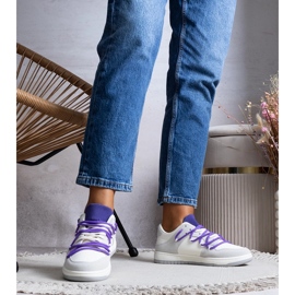Sneakers Aucoin grigie con lacci viola bianca 1