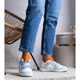 Sneakers Aucoin grigie con lacci blu bianca 1
