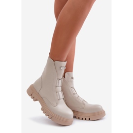 Stivali da lavoro isolati da donna con cerniera, ecopelle, Mailyra beige chiaro 1