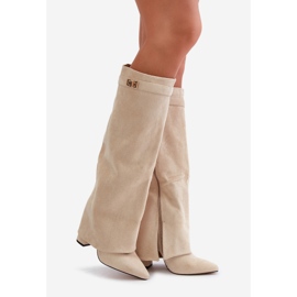 Stivali Da Donna In Eco Pelle Scamosciata Con Tomaia Risvoltata Su Tacco Alto Bralise Beige 1