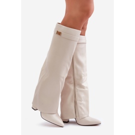 Stivali da Donna in Eco Pelle con Tomaia Risvoltata su Tacco Alto Avamora Beige Chiaro 1