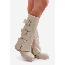 Stivali isolanti con tomaia risvoltata e fibbie, Cialetta beige chiaro 1