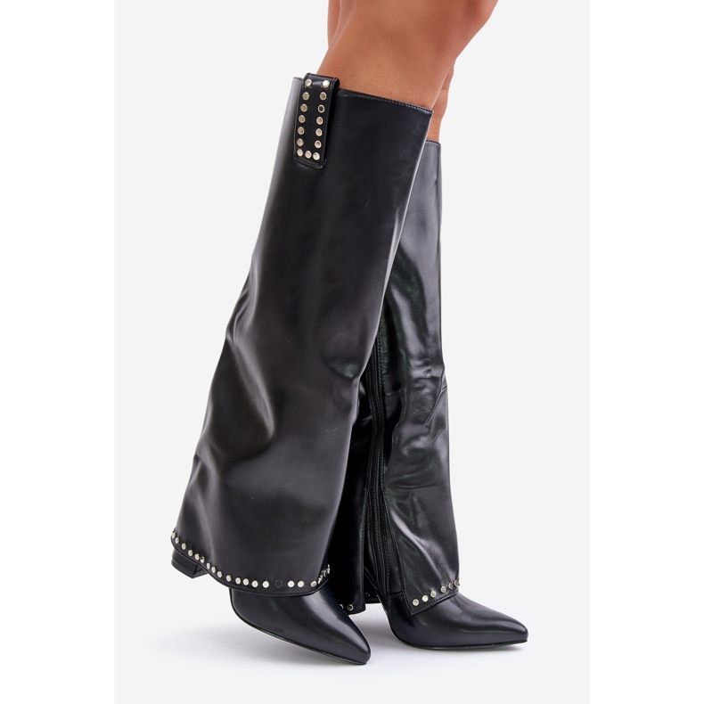 Stivali Da Donna Con Tacco Risvolto, Kaielia Nero 1