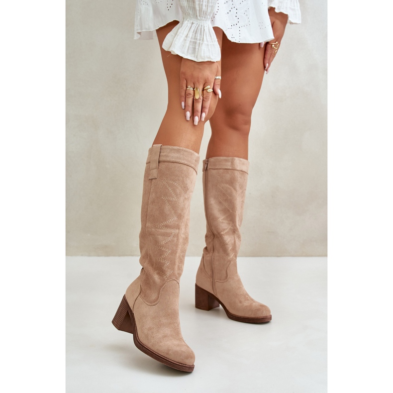Stivali Sopra il Ginocchio da Donna con Tacco Alto, Erisorae Beige 2