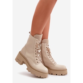 Stivaletti Worker da Donna in Pelle con Farfalla, Beige CheBello 4590 1