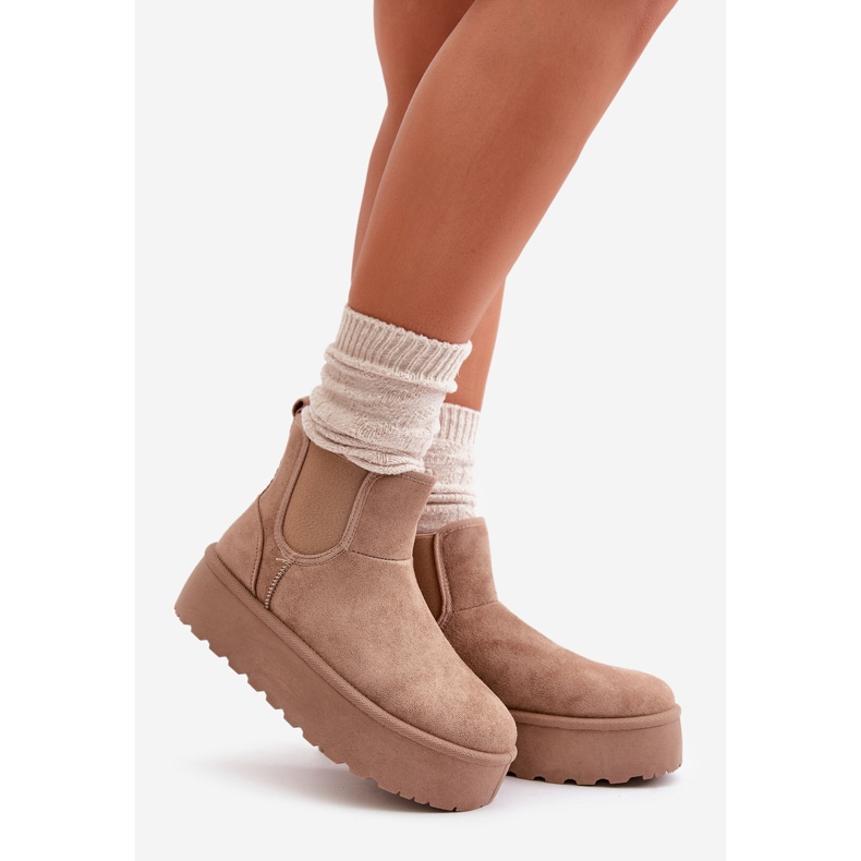 Doposci da Donna con Plateau e Inserti Elastici, Rialine Beige Scuro 1