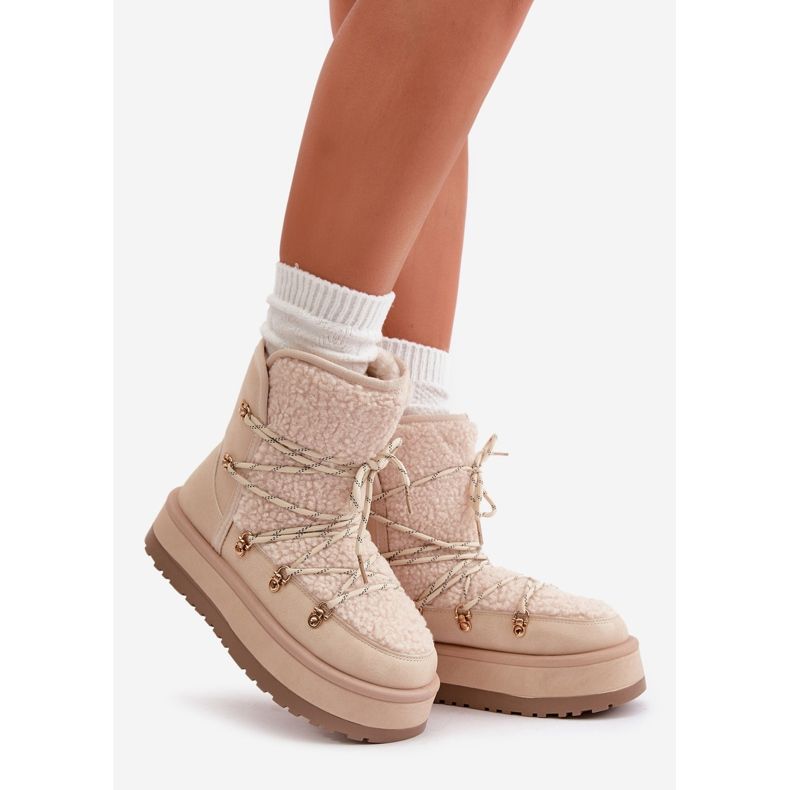 Stivali da neve da donna con plateau e allacciatura, Riaviana beige chiaro 1