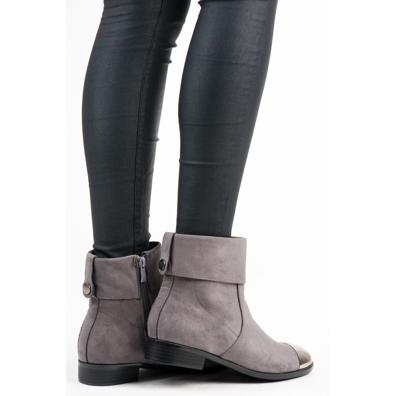 Ideal Shoes Stivaletti in camoscio con cerniera grigio 2