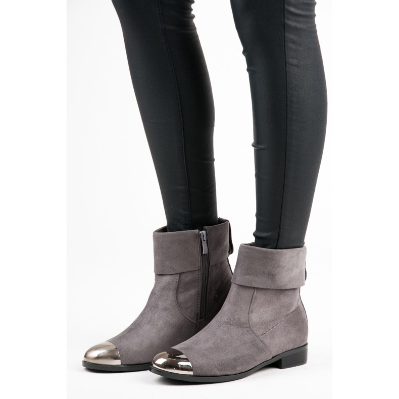 Ideal Shoes Stivaletti in camoscio con cerniera grigio 1