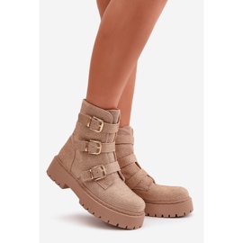 Stivaletti da donna isolanti con decorazione torta beige 1