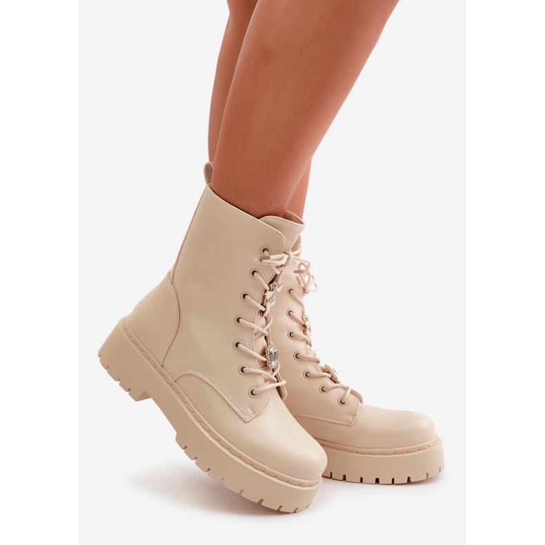 Stivali da lavoro isolati da donna con spille, Beige Avorira 1