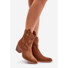 Stivali da cowboy con tacco alto realizzati in eco-camoscio Camel Narinae marrone 1