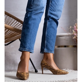 Décolleté cammello con motivo a pelle di serpente Nickle marrone 1