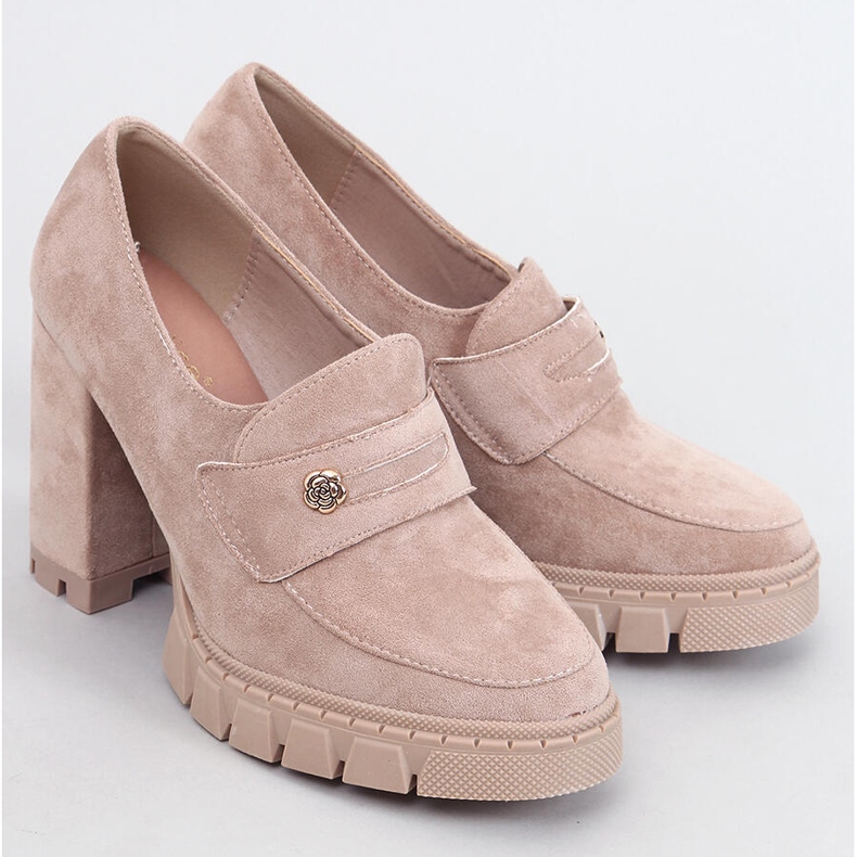 Mocassini Lains Khaki con tacco alto e plateau beige 1