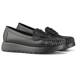 Mocassini neri da donna realizzati in ecopelle sul plateau, sottopiede in pelle nero 1