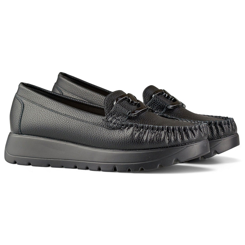 Mocassini neri da donna realizzati in ecopelle sul plateau, sottopiede in pelle nero 1