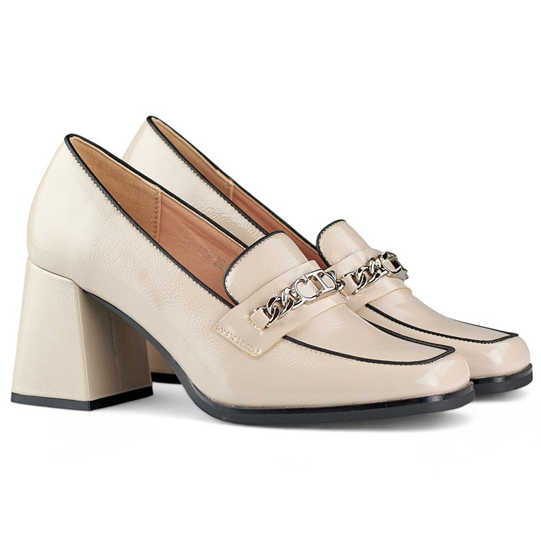 Scarpe eleganti in vernice beige con tacco alto 1