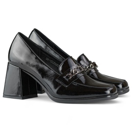Scarpe eleganti in vernice nera con tacco alto nero 1