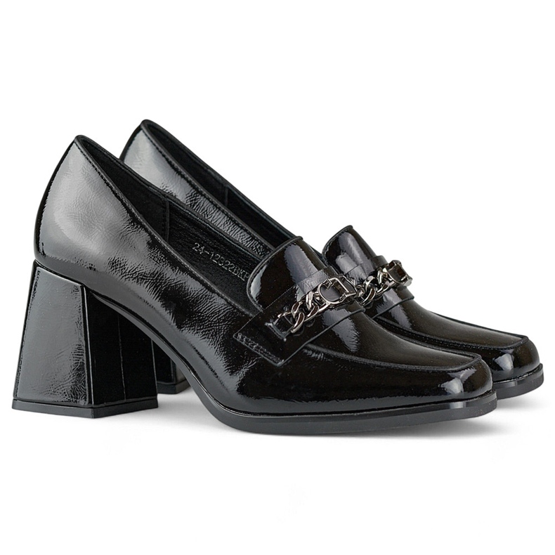 Scarpe eleganti in vernice nera con tacco alto nero 1